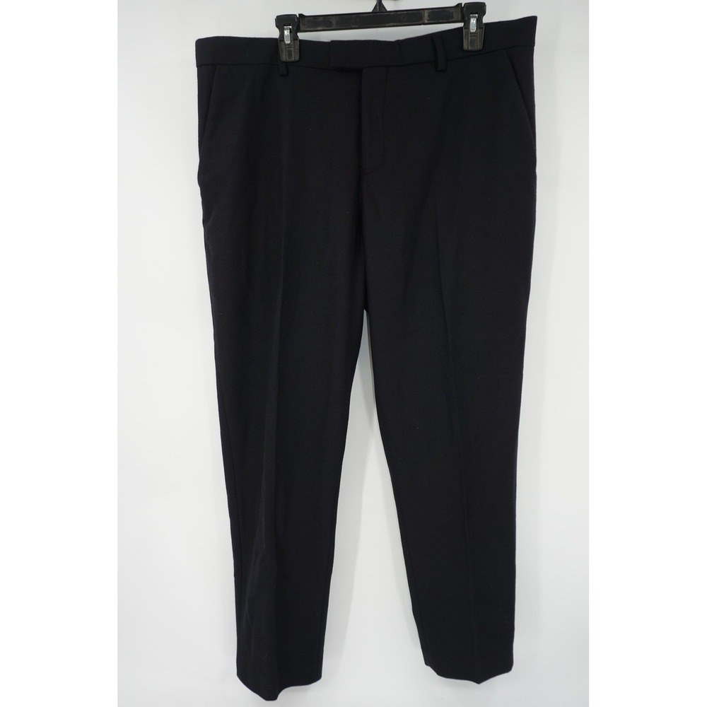 Ted Baker Flannel Wool Pants‎ Black Flat Front Straight Leg Regular Fit 40x30